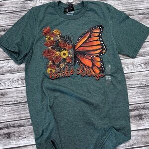 Be the Change, Green Graphic T-Shirt with Butterfly Design
